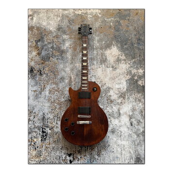 Hnědá elektrická kytara s tvarem single-cut a tmavým hmatníkem s trapezoidními vložkami. Na hlavě je bílý nápis Gibson. Kytara má dva humbuckery, Tun…