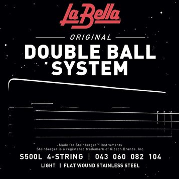 Grafika s černým pozadím, na které je v horní části červené logo la Bella a bílý nápis ORIGINAL DOUBLE BALL SYSTEM. Ve spodní části je detailní černo…