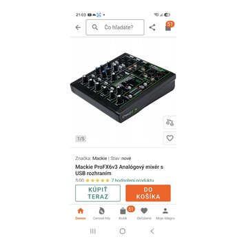Černý analogový mixér s zelenými detaily a ovládacími prvky. Na horní straně je nápis ProFXv3 a na boční hraně logo PROFX. Zařízení obsahuje několik…