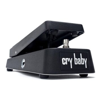 Černý wah-wah pedál s texturovaným povrchem. Na přední straně je bílý nápis cry baby. Nástroj vykazuje minimální známky opotřebení a má gumové nožičk…