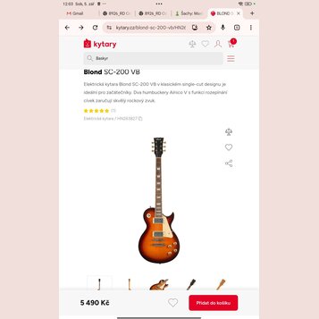 Elektrická kytara s tvarem single-cut a barevným přechodem od žluté k tmavě hnědé. Na hlavě je viditelné logo Blond. Nástroj má dva humbuckery, tři o…