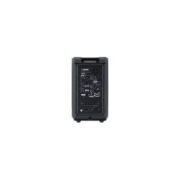 Zadní strana černého aktivního reproduktoru z plastu. V horní části je viditelné logo TURBOSOUND a pod ním označení iBOX 12A. Panel obsahuje různé vs…