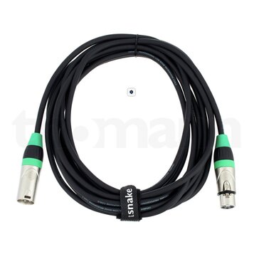 Černý mikrofonní kabel sletovaný do kruhu a zajištěný černým suchým stahovadlem s bílým nápisem pro snake. Na kabelu je bílý nápis PROFESSIONAL LOW N…