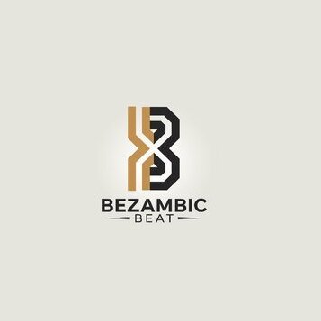 Grafické logo složené ze stylizovaného písmena B v hnědé a černé barvě. Pod symbolem je uveden text BEZAMBIC BEAT v černém písmu. Celý obraz je na sv…