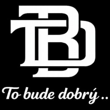 Černobílý obrázek s bílým logem tvořeným propletenými písmeny T, B a D. Pod logem je bílý nápis kurzívou To bude dobrý..