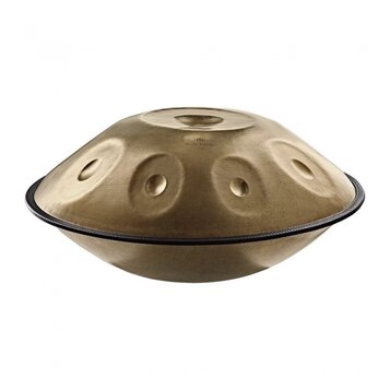 Kovový perkusní nástroj typu handpan v bronzové barvě s několika vyhlubecinami na horní straně. Na povrchu je vyryté logo a nápis Sonic Energy. Nástr…
