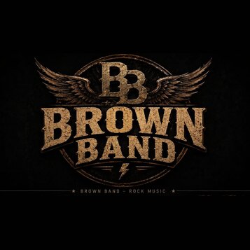 Grafické logo s nápisem BROWN BAND v hnědé, kovové textuře s efektem opotřebení. Nad nápisem jsou dvě písmena BB a rozprostřená křídla, vše uzavřeno…